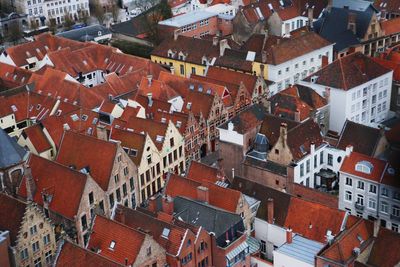 High angle view of houses in town