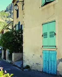 Exterior of blue closed door