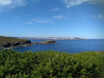 Scenic view of bay against sky