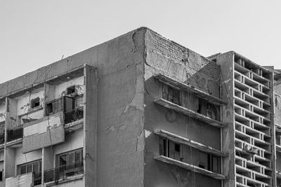 Low angle view of old building against clear sky