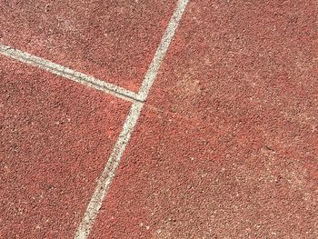 High angle view of yard lines on tennis court