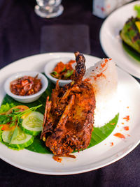 High angle view of food in plate on table