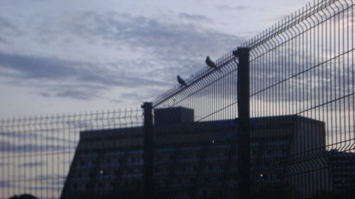 Low angle view of silhouette built structure against sky