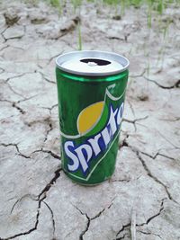 High angle view of coffee cup on rock