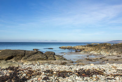 Scenic view of sea against blue sky