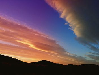 Scenic view of mountains against sky at sunset