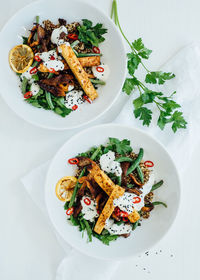 Directly above shot of food served in plate