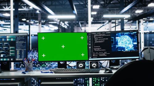 Close-up of computer in factory