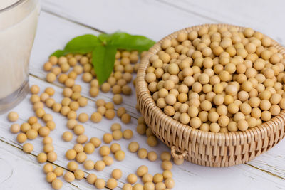 High angle view of eggs in container on table