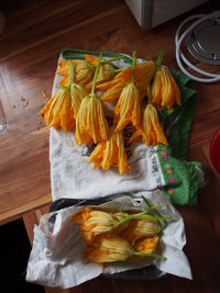 High angle view of food on table