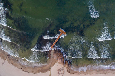 High angle view of swimming in sea