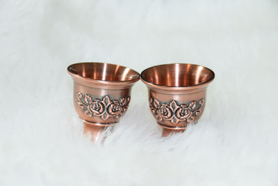 Close-up of glasses on table