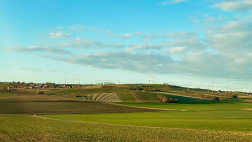 Scenic view of farm against sky