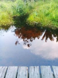 High angle view of pier on lake