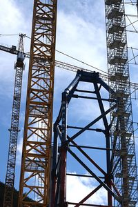 Low angle view of rollercoaster against sky