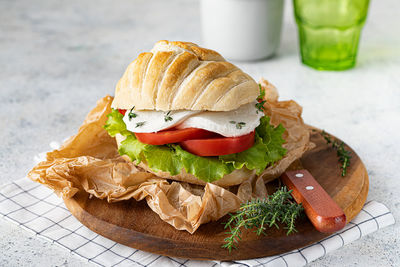 High angle view of breakfast on table