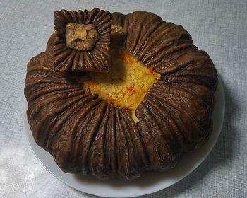 High angle view of bread on plate