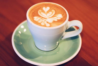 High angle view of coffee on table