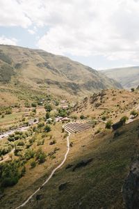 High angle view of road amidst landscape against sky