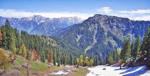 Scenic view of mountains against cloudy sky