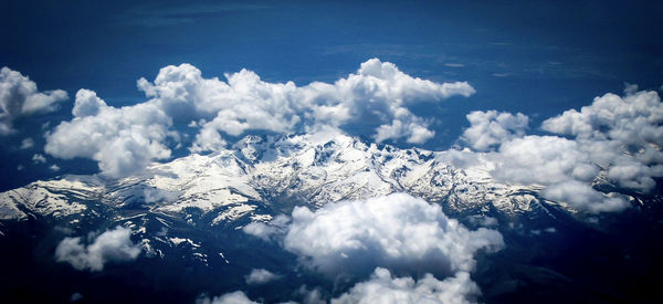 Snowy mountains. plane view