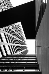 Low angle view of modern architecture in black and white 