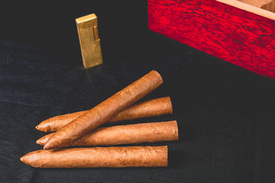 High angle view of cigarette on table