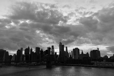 River by buildings against sky in city