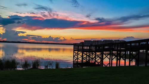 Scenic view of calm lake at sunset