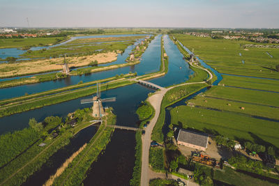 High angle view of buildings in city