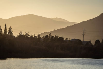 Scenic view of lake against sky during sunset