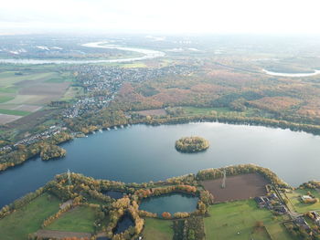 High angle view of lake against sky