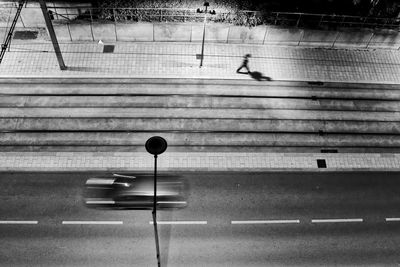 High angle view of car moving on road at night