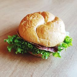 High angle view of burger on table