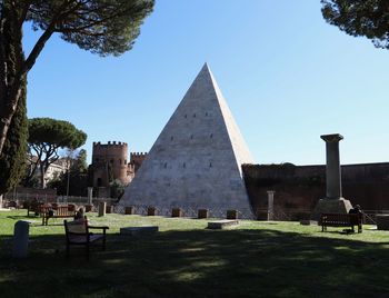 View of cemetery against clear sky