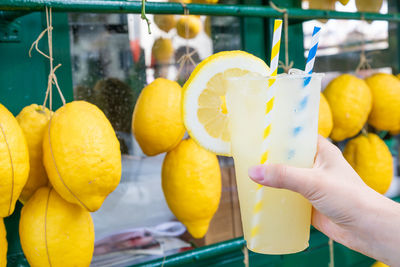 Cropped hand holding lemon