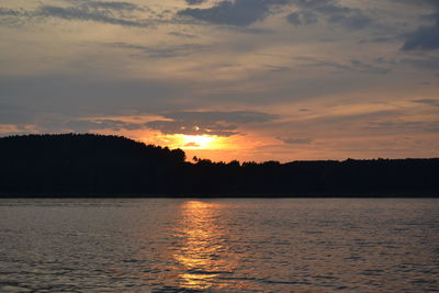 Scenic view of lake against sky during sunset