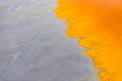 High angle view of yellow pattern on shore