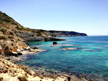 Scenic view of sea against clear sky