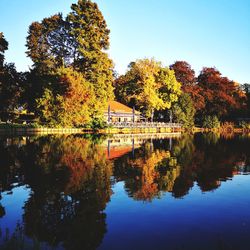 Scenic view of lake against sky during autumn