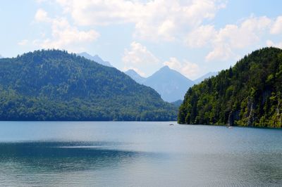 Scenic view of lake against cloudy sky