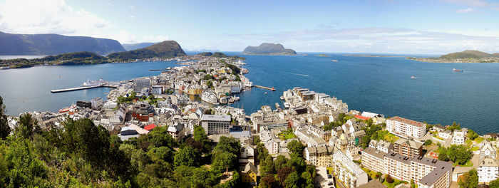 Panoramic shot of alesund and sea against sky