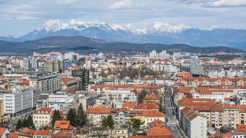 High angle view of townscape against sky