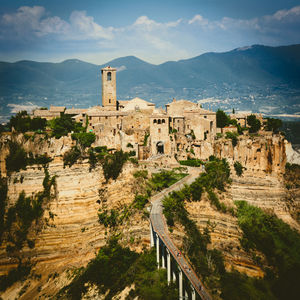 View of castle on mountain against sky