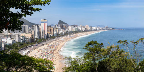 Scenic view of sea and buildings against sky