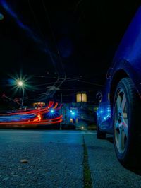 Light trails on road at night