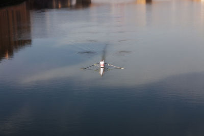 High angle view of man sailing in sea