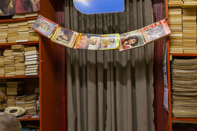 Close-up of stack of books