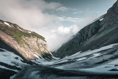 Scenic view of snowcapped mountains against sky