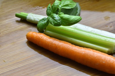 High angle view of vegetables on table